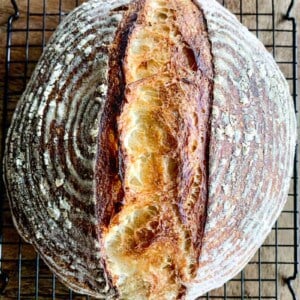 Sourdough bread on a cooling rack