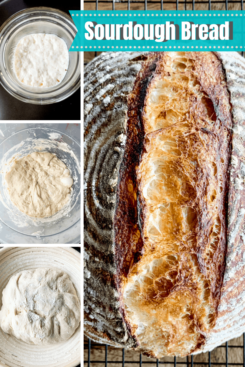 Collage of photos of step by step how to make sourdough bread