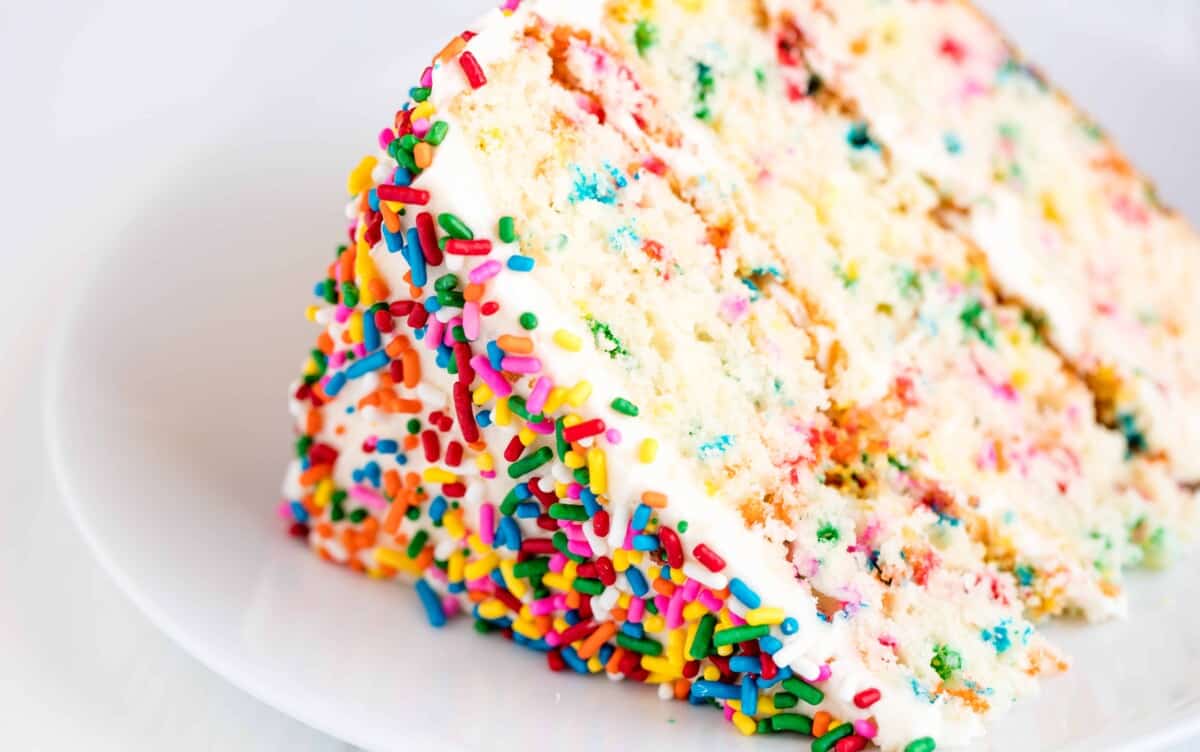 A slice of funfetti birthday cake
