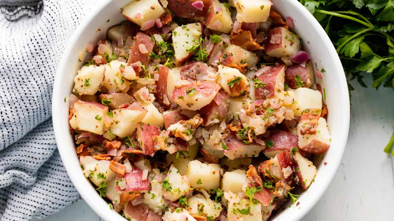 close up view of German potato salad