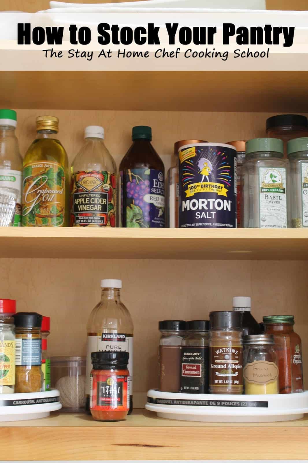 Photo of a pantry filled with staple items like spices, vinegars, oils, and salt