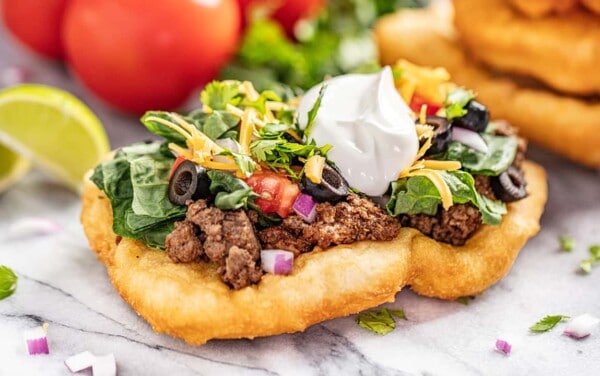 A navajo taco served up on indian fry bread