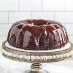 a whole chocolate bundt cake with chocolate ganache