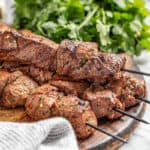 Marinated beef kabobs with red pepper flakes and cilantro