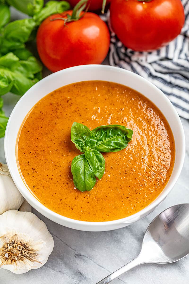 Fresh Tomato Soup with Basil with Tomato Puree