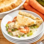 A slice of Chicken Pot Pie on a plate.