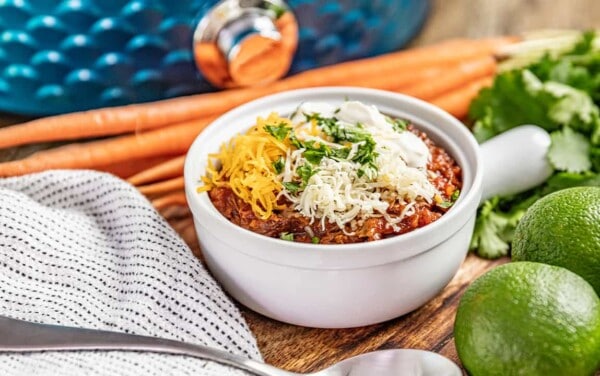 a bowl of texas beef chili.