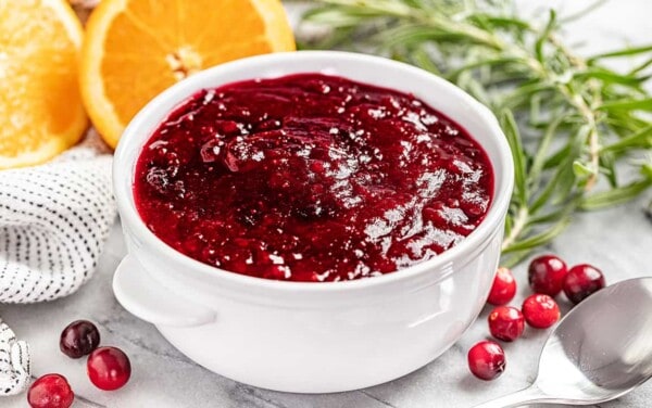 bowl of cranberry sauce.