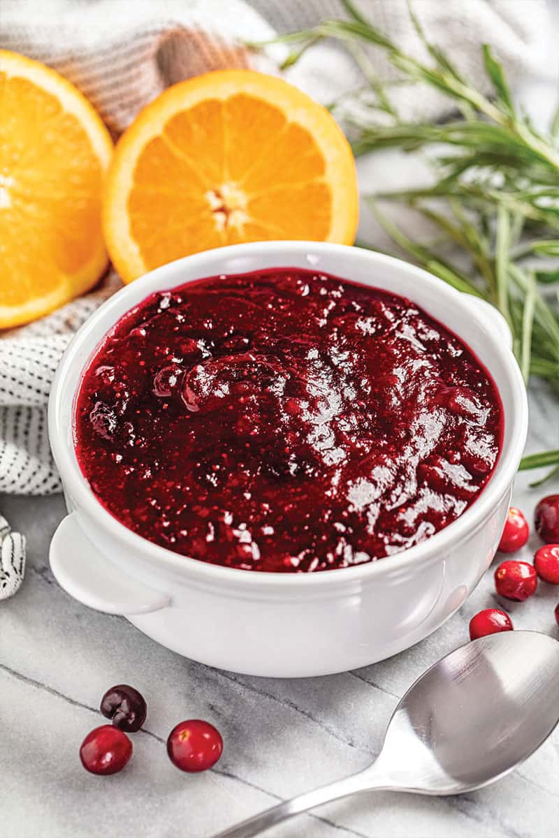 cranberry sauce in a bowl.