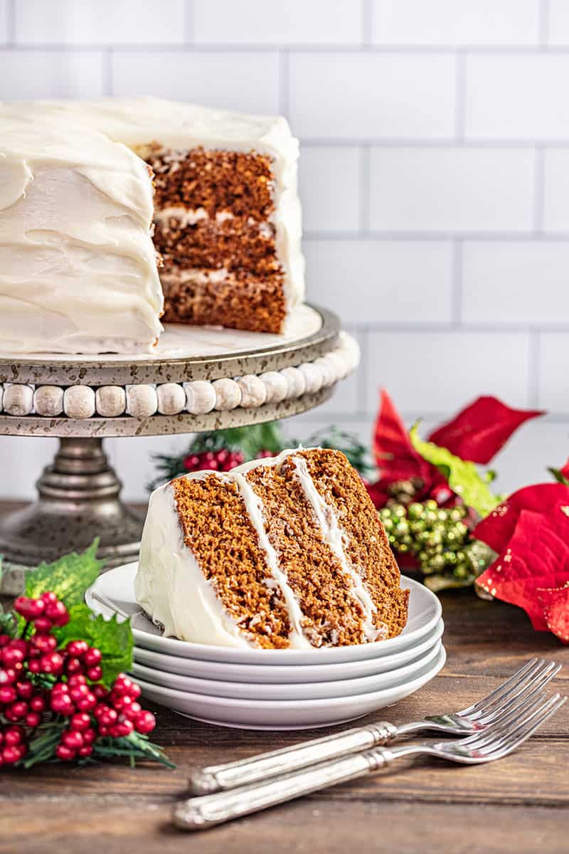 Christmas gingerbread cake ready to serve.