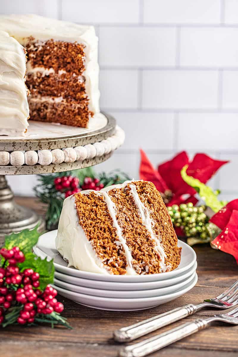 A slice of Christmas gingerbread cake.