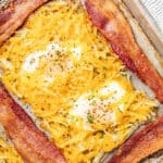 A one pan breakfast bake on a baking pan.