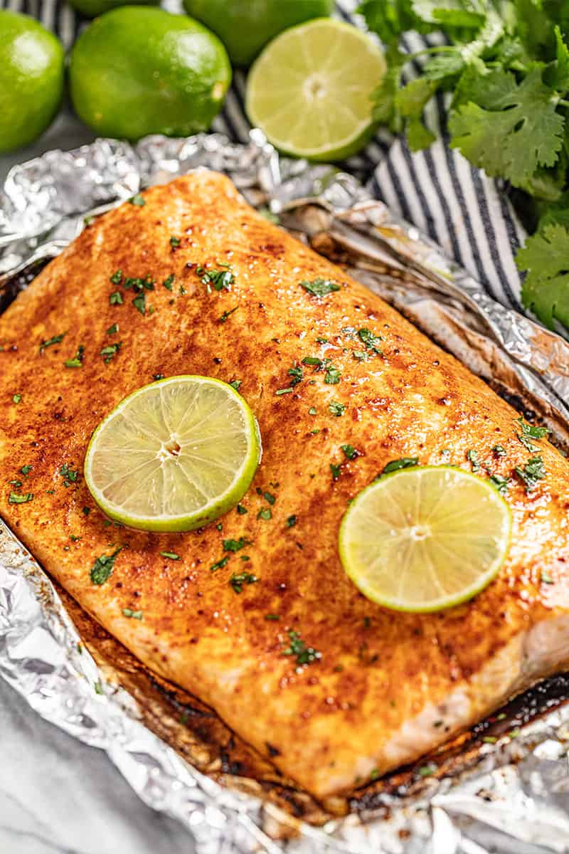 A filet of chili lime salmon.