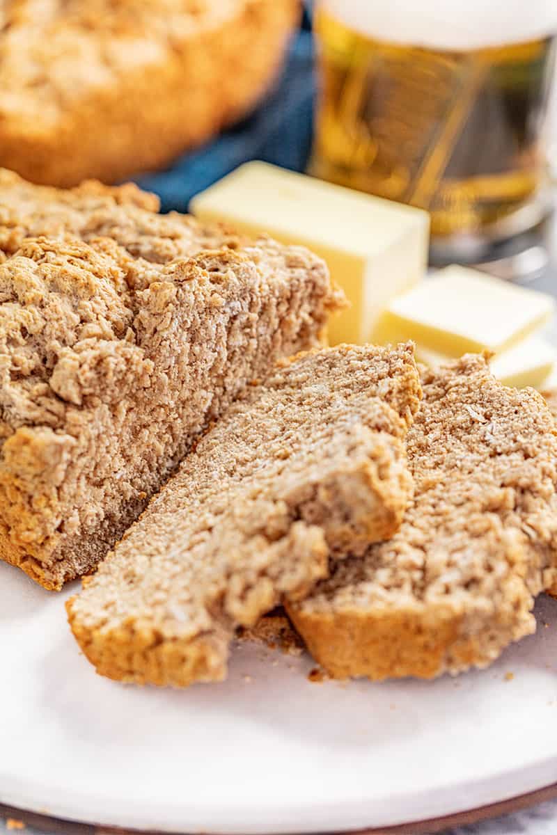 Beer bread cut into slices.