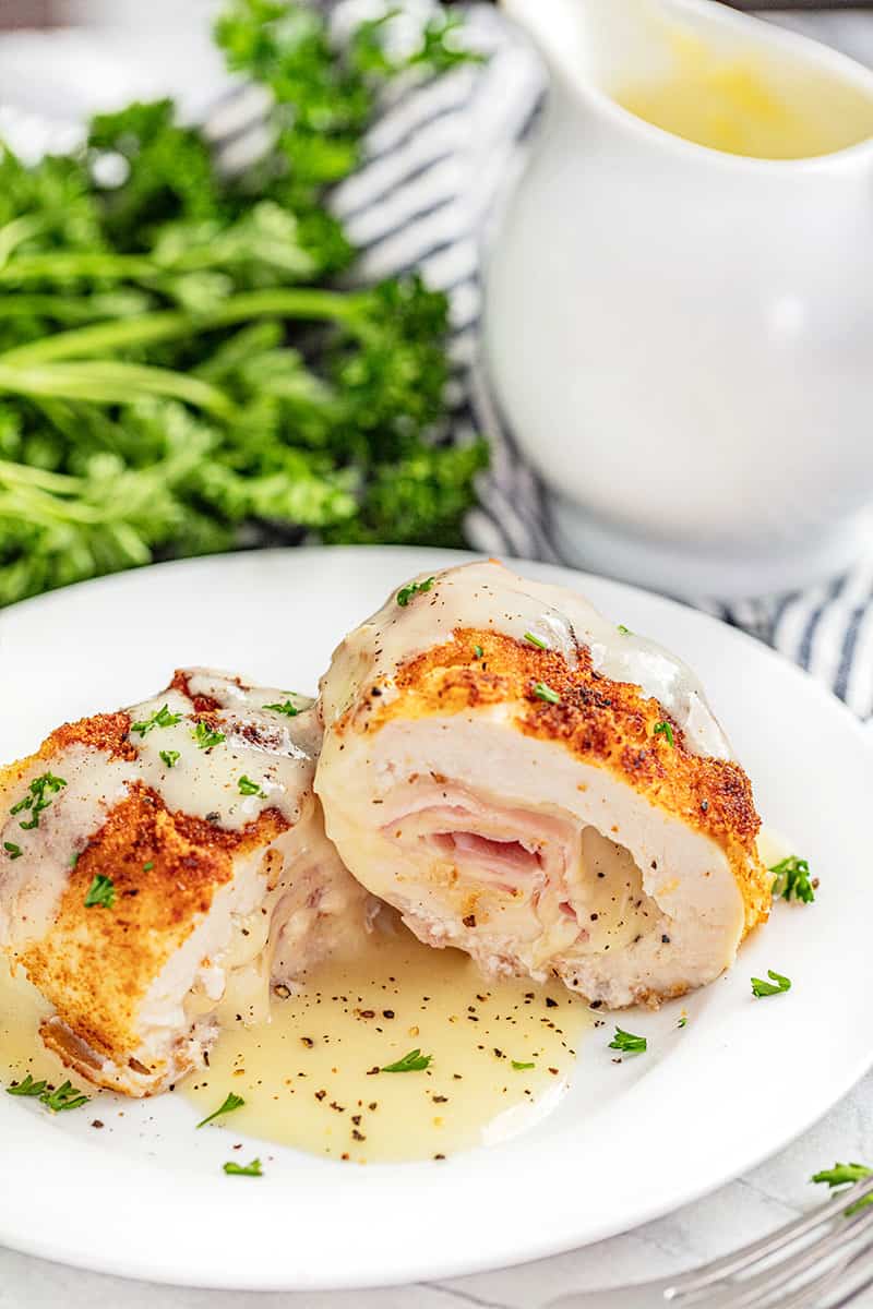 Chicken cordon bleu on a plate.