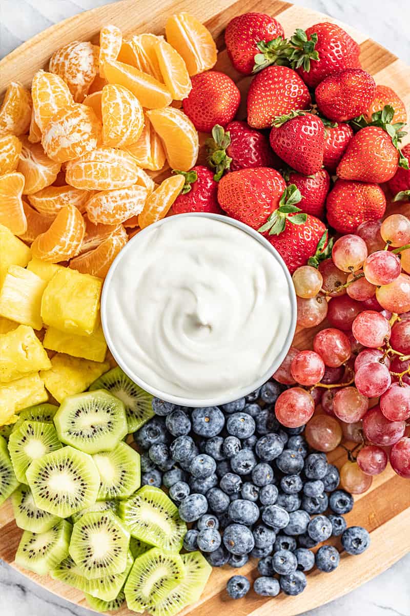 Top view of marshmallow fruit dip.