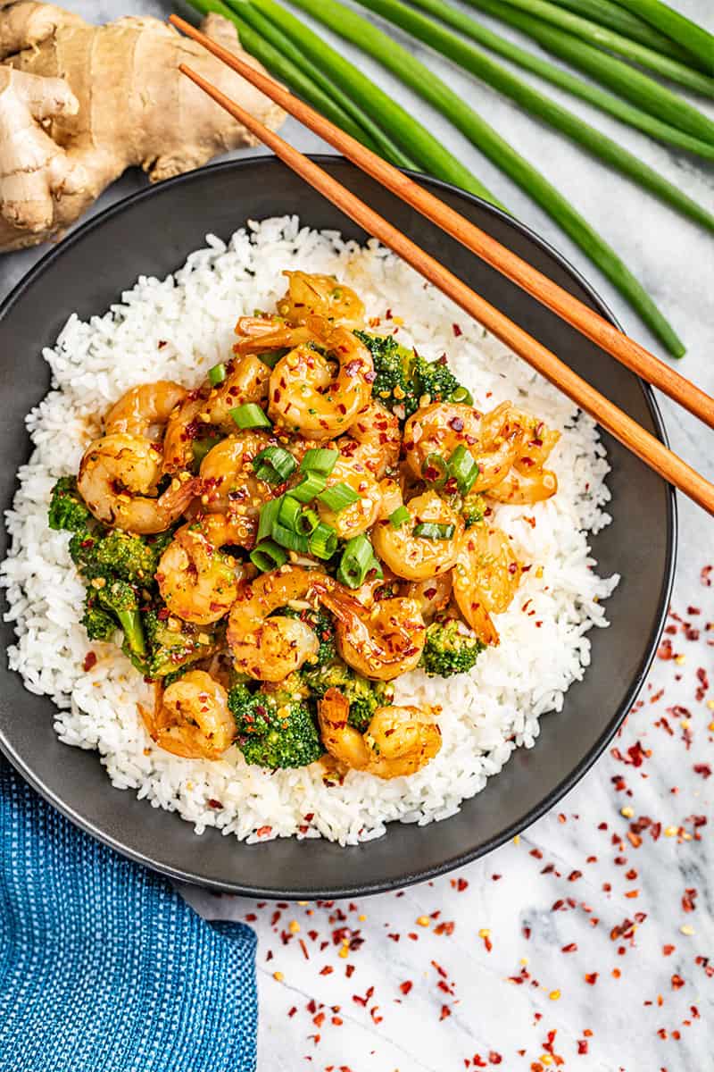 Spicy szechuan shrimp and broccoli.