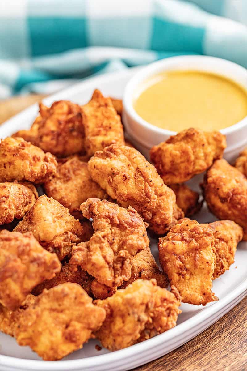 Copycat Chick Fil-A nuggets with dipping sauce.