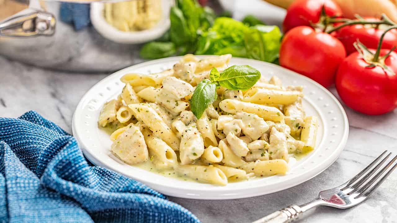 Creamy Chicken Pesto Pasta - The Stay At Home Chef