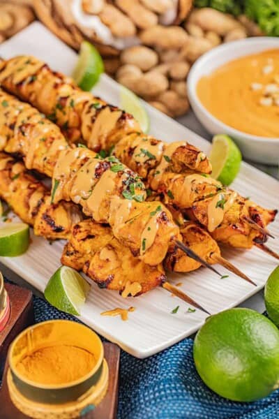 Chicken Satay with Peanut Dipping Sauce - The Stay At Home Chef