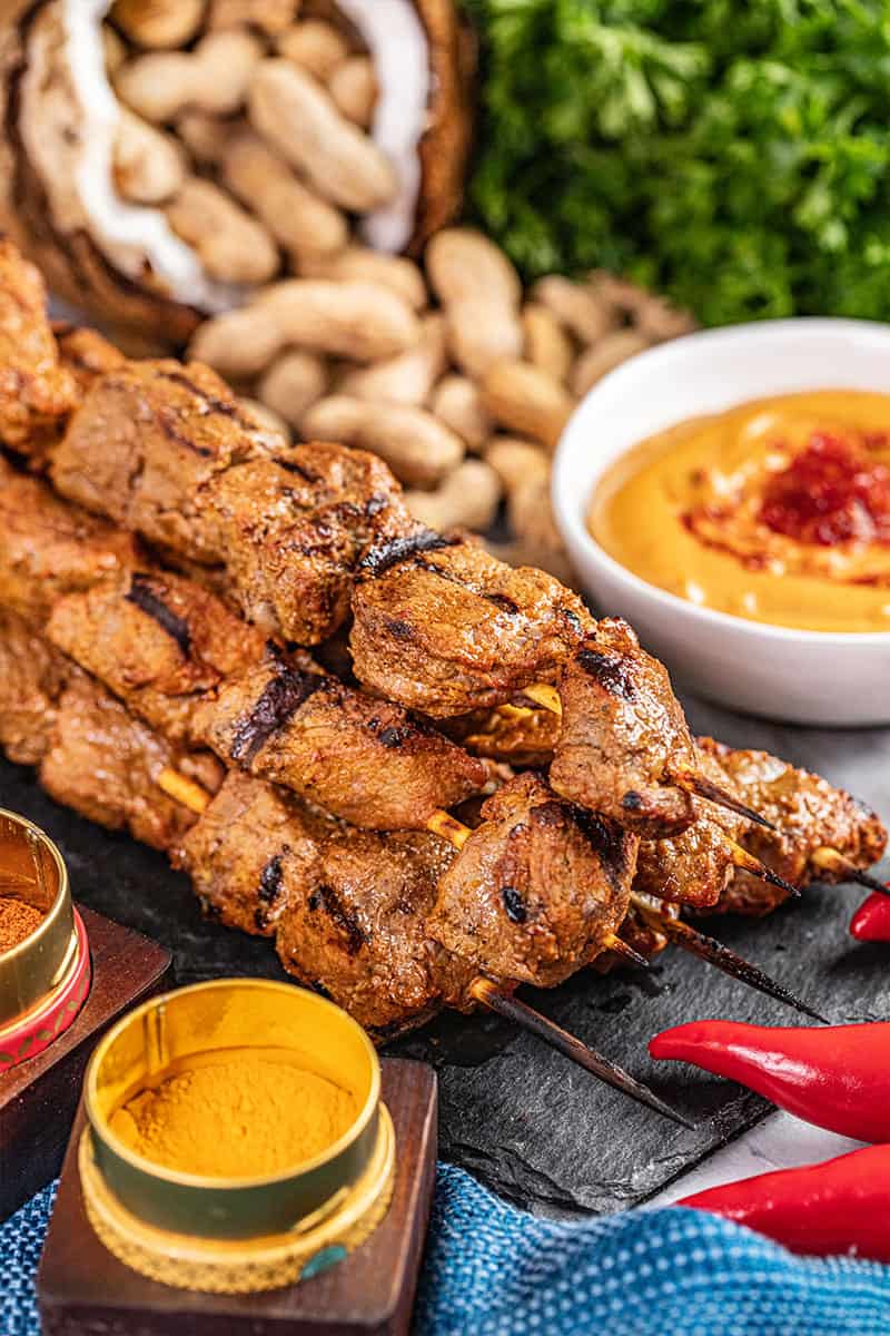 Beef Satay with Spicy Peanut Dipping Sauce