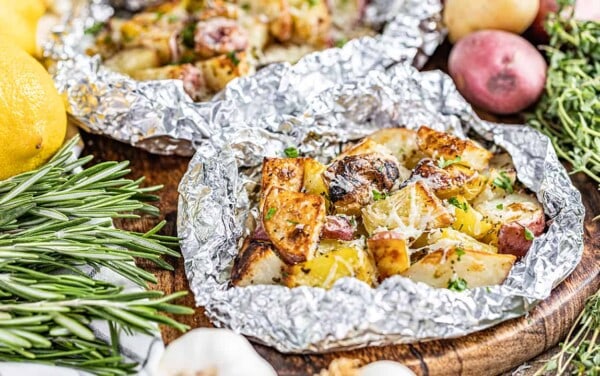 Easy grilled potatoes in a foil packet.
