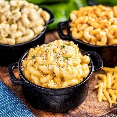 instant pot Mac and cheese in individual serving baking dishes.