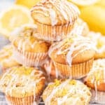 A stack of lemon poppyseed muffins.
