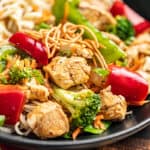 Close up view of chicken stir fry.