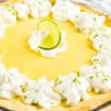 Close up view of a key lime pie.