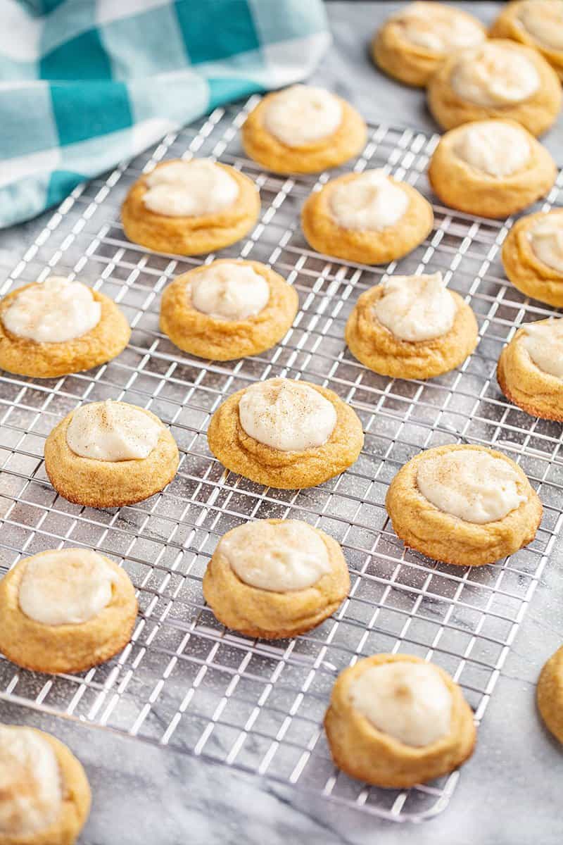 Pumpkin cheesecake thumbprint cookies.