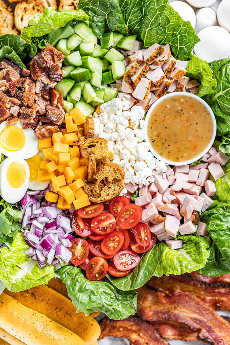 Overhead view of chef salad.