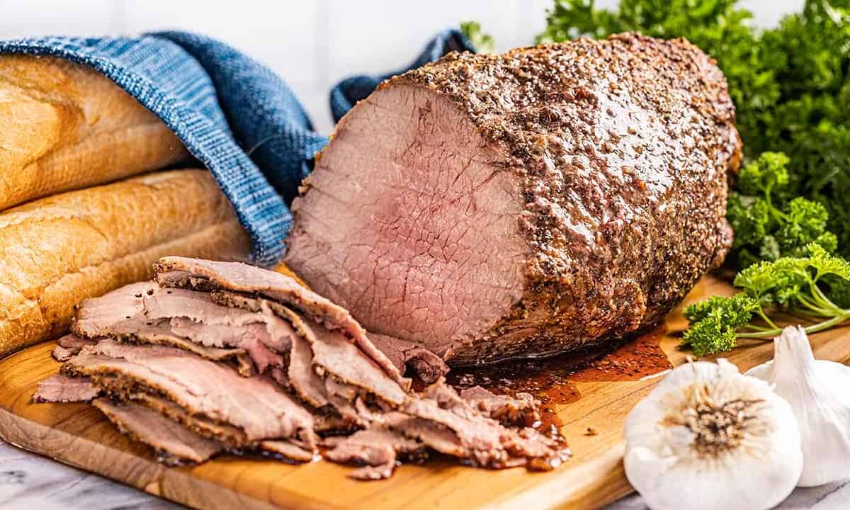 Close up view of classic roast beef.