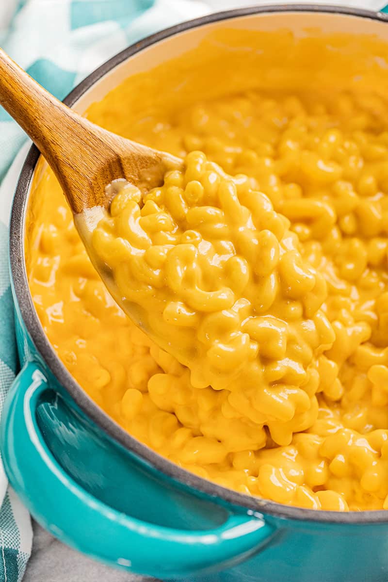 Stovetop Mac and cheese in a large pot.