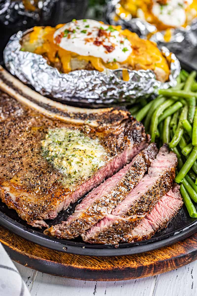 Close up view of an air fryer steak.