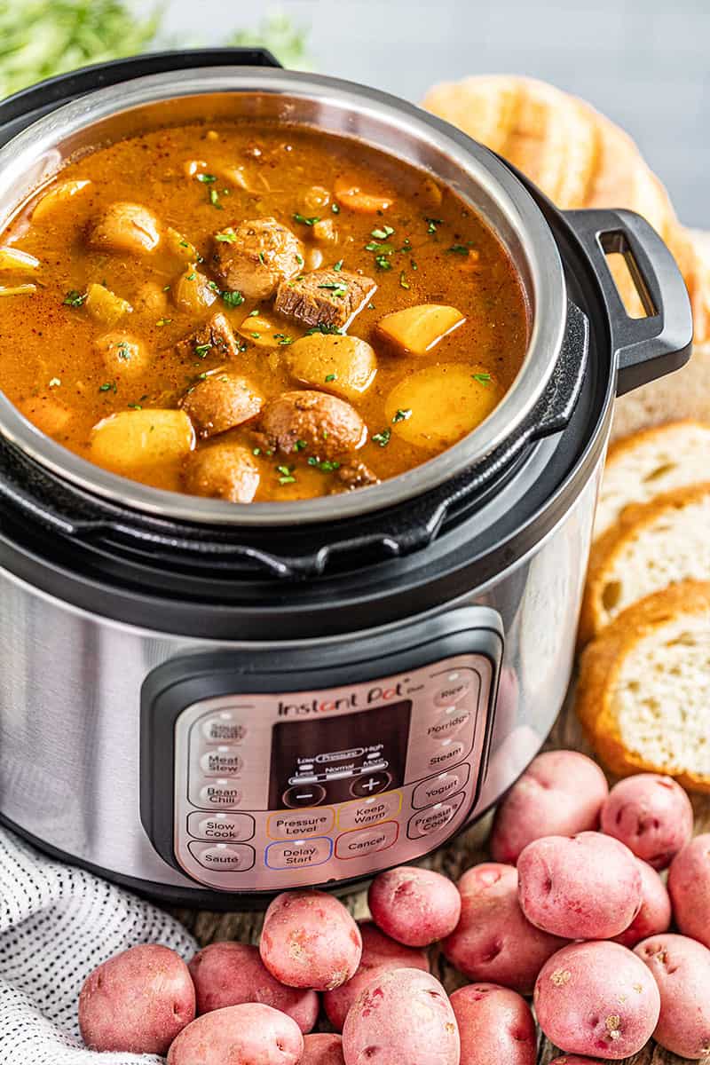 Beef stew in an instant saucepan.