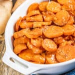 Candied yams in a baking dish.