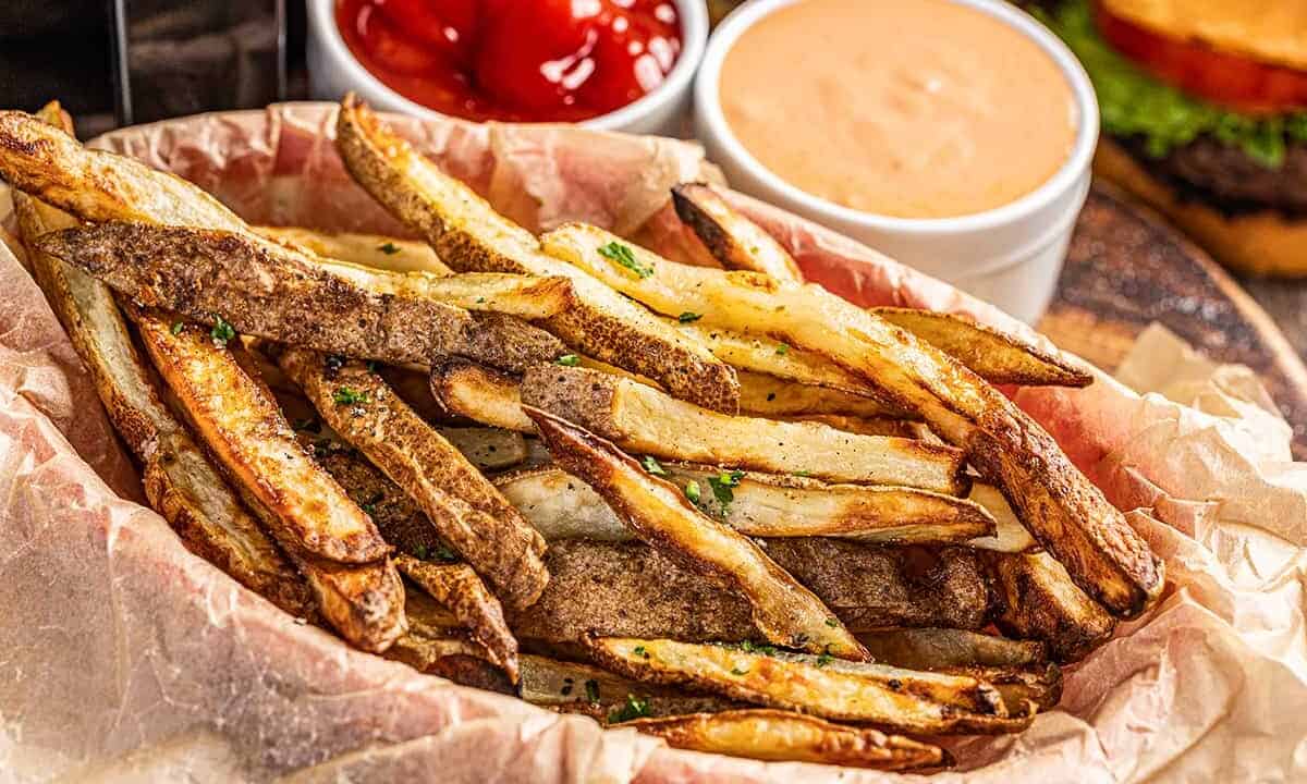 basket of air fryer French fries.