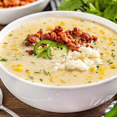A bowl of street corn soup.