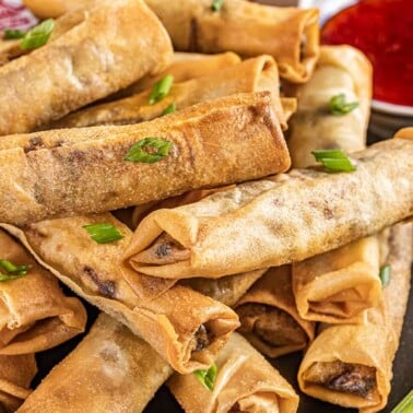 Crispy spring rolls and sweet chili dipping sauce.