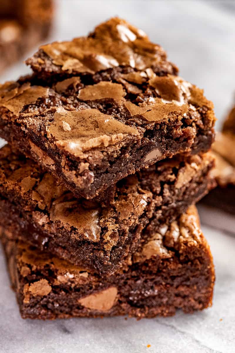 A stack of three brownies.