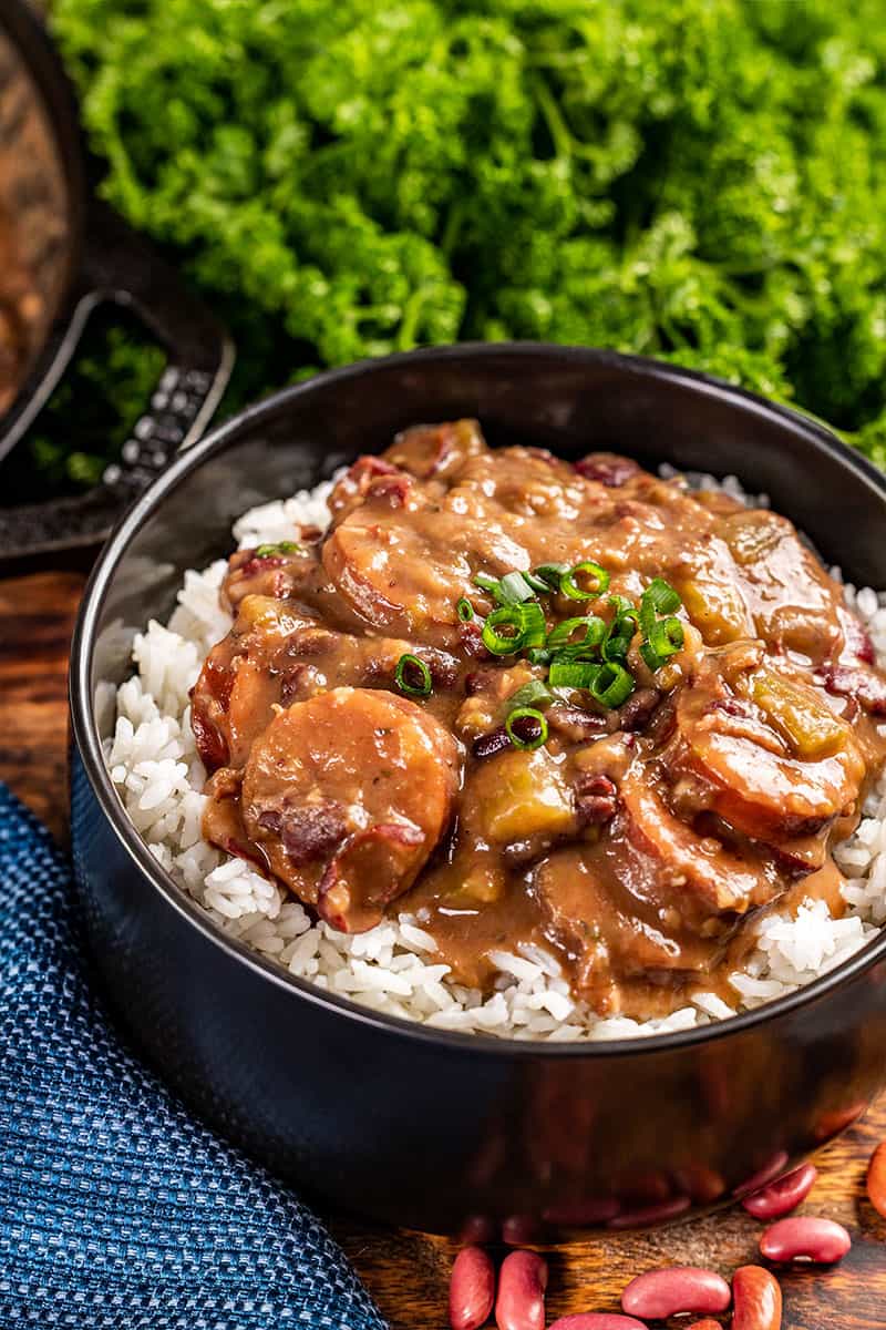 Southern style red beans and rice in a bowl.
