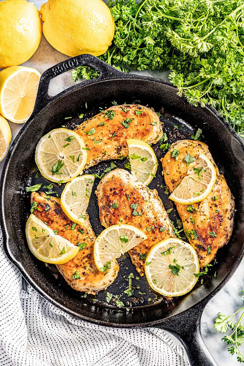 Overhead view of lemon chicken.