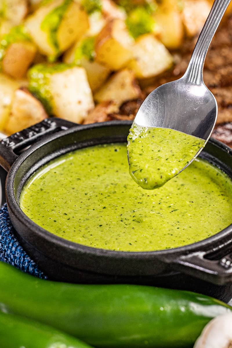 A spoonful of Rachel's green sauce.