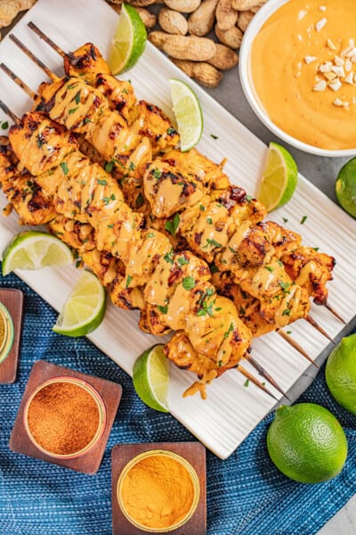 Chicken Satay with Peanut Dipping Sauce - The Stay At Home Chef