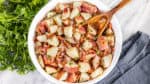 Overhead view of a bowl of German potato salad.