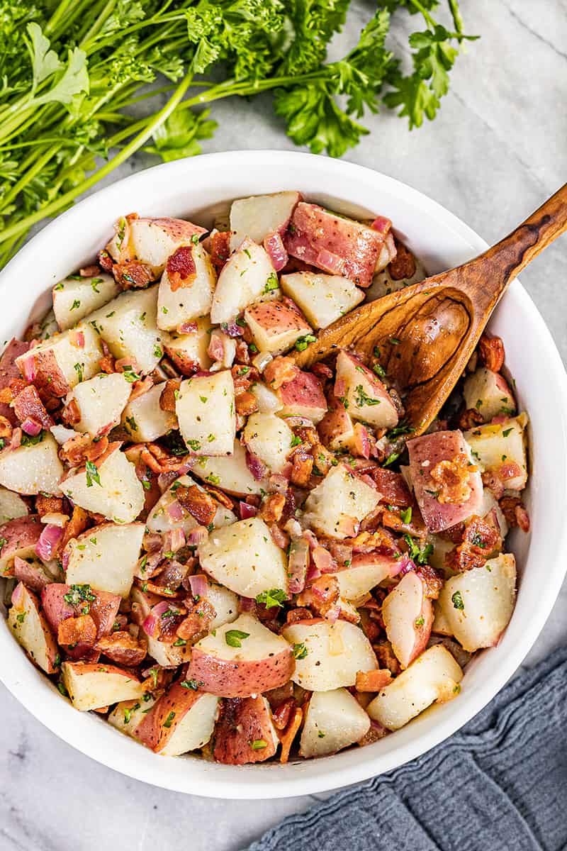 Overhead view of German potato salad.