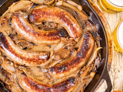 Beer Braised Brats with Onions (Recipe + Video)