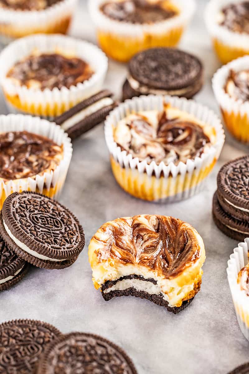 Fudge Swirled Oreo Bottom Cheesecake Cupcakes - 99