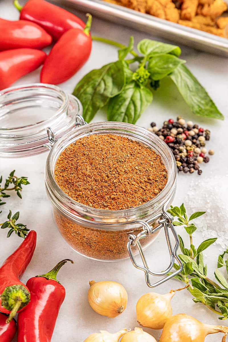 Homemade cajun seasoning in a jar.